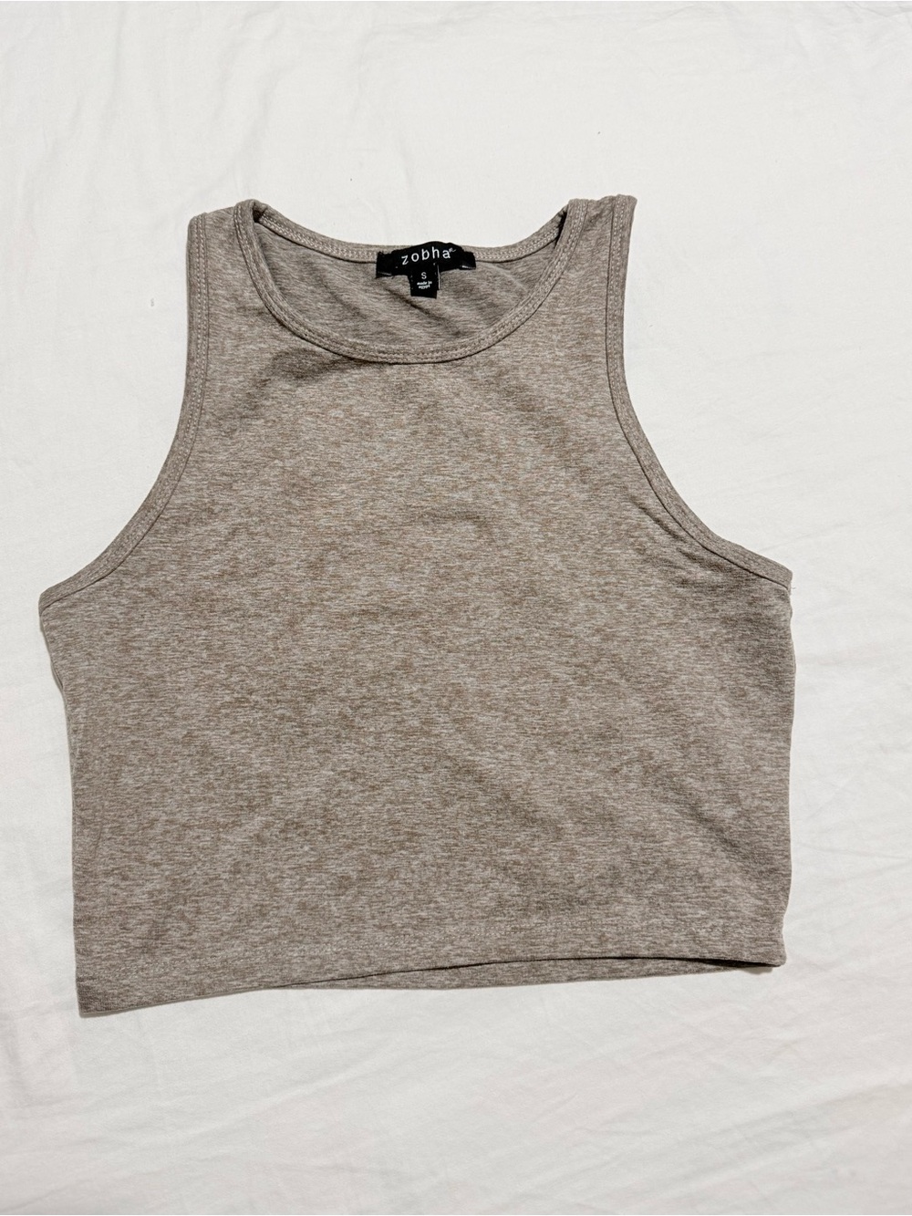Zobha Heathered Tan High Neck Crop Top - Size Small